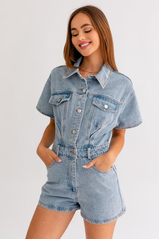 Short Sleeve Denim Romper